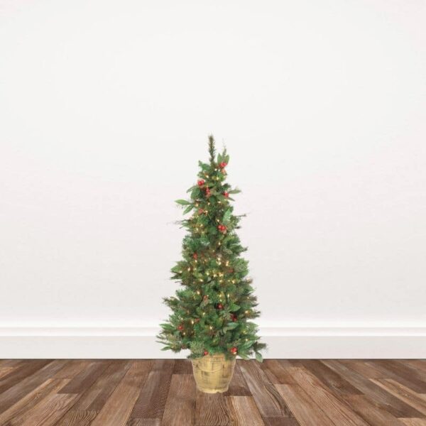 5-foot Potted Entrance Artificial Christmas Tree Decorated and Pre-lit with 200 Clear Sure Lit Lights