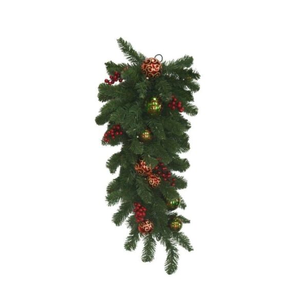 Glitzy Decorated Artificial Christmas Teardrop Pre-lit with Dual-Color LED Battery-operated Lights with Timer