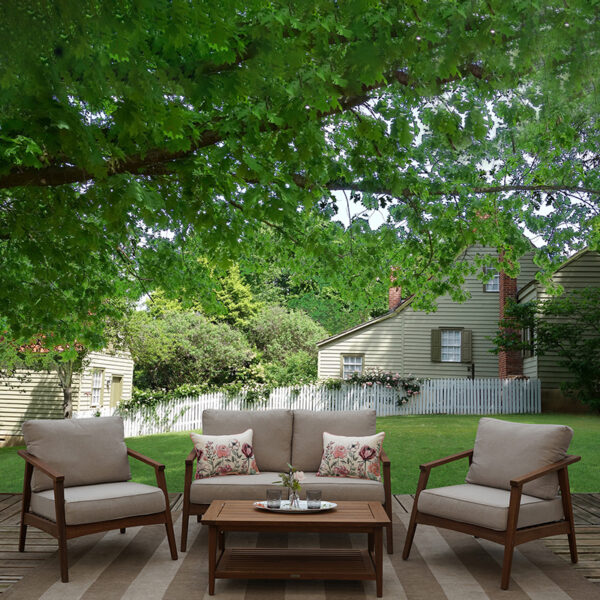 Modern 4-piece Eucalyptus Wood Outdoor Patio Furniture Lounge Set